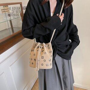 Neiman Marcus Khaki Studded Purse Mini PU Leather Shoulder Bag